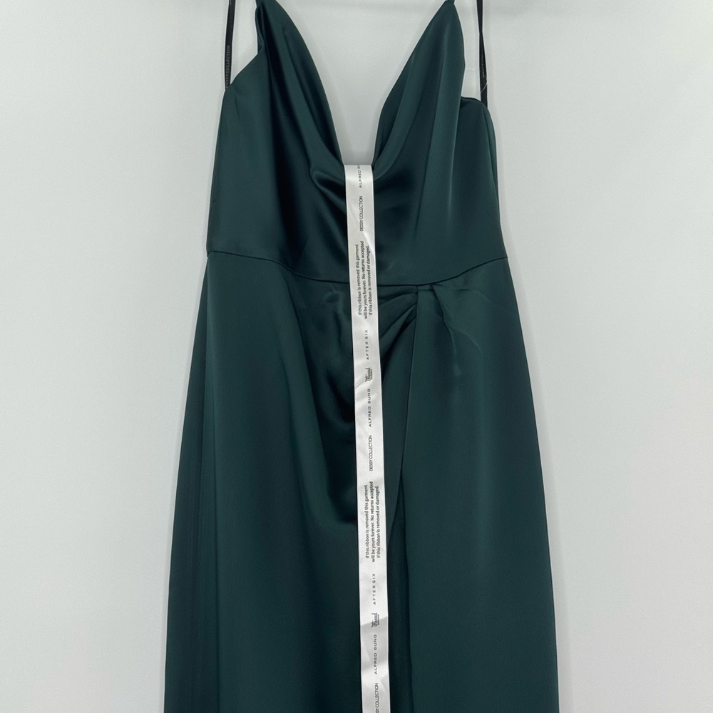 Dessy Collection Cowl-Neck Draped Wrap Maxi Front Slit Dress Evergreen,SZ 0, NWT - Picture 8 of 12